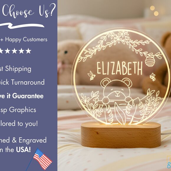 Teddy Bear LED Night Light | Personalized Kids Lamp & Toddler Gift - Picture 4 of 8